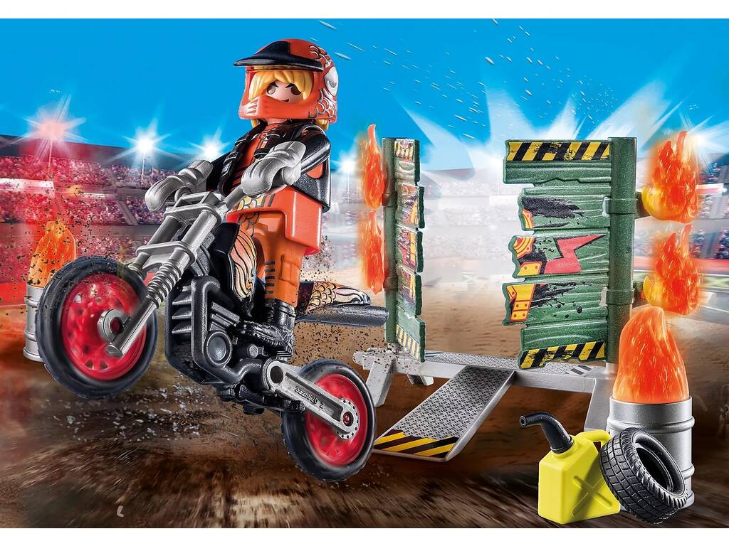 Playmobil Starter Pack Stunt Show Motorbike with Wall of Fire 71256