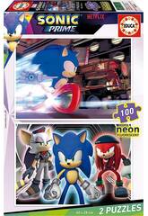 Puzzle 2x100 Sonic Neon Fluorescent Sonic Educa 19629