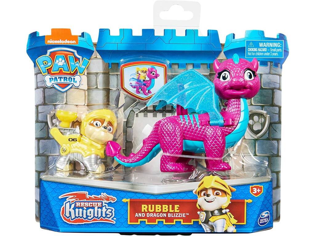 Pat Patrouille Rescue Knights Figurine Rubble avec Dragon Blizzie Spin Master 6063595