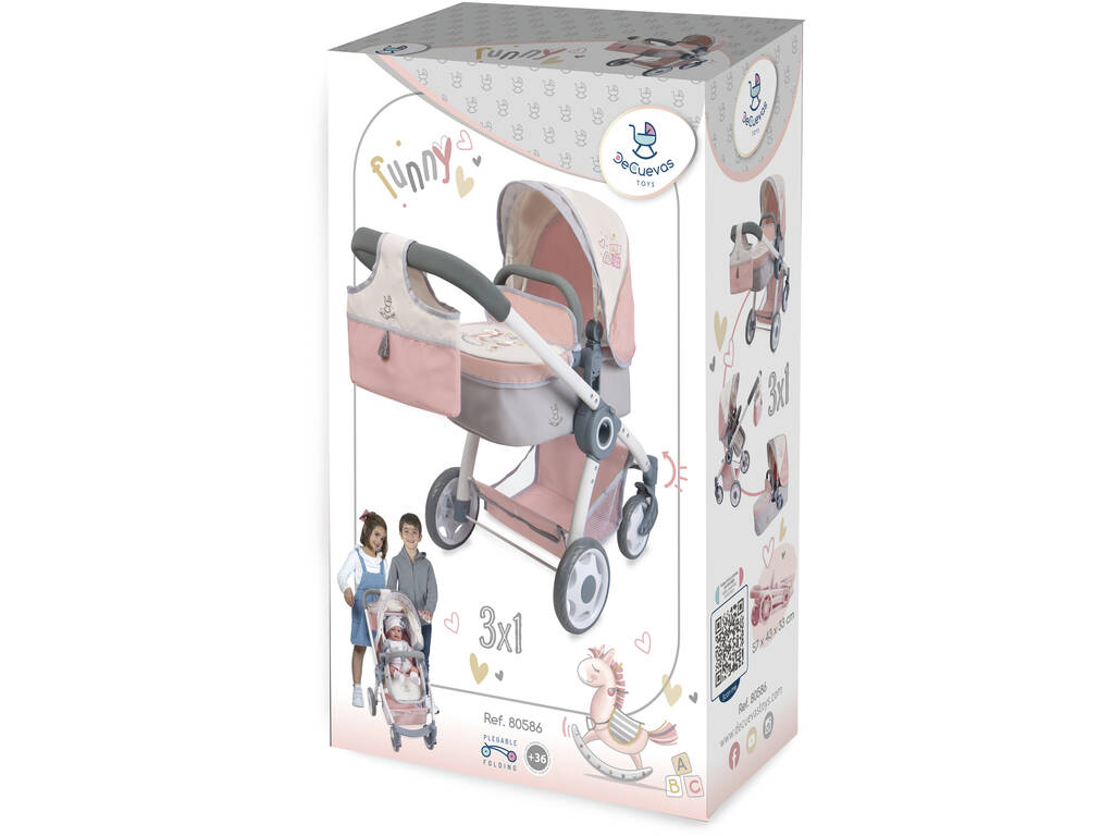 Passeggino per bambole 3 in 1 Pieghevole Funny Decuevas 80586