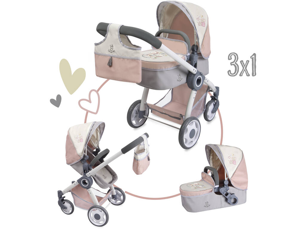 Passeggino per bambole 3 in 1 Pieghevole Funny Decuevas 80586