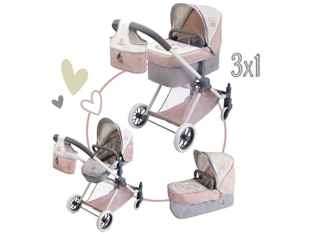 Passeggino per bambole 3 in 1 Funny Decuevas 80786