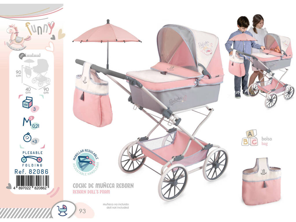 Passeggino per Bambole Reborn Pieghevole con Parasole Funny DeCuevas 82086