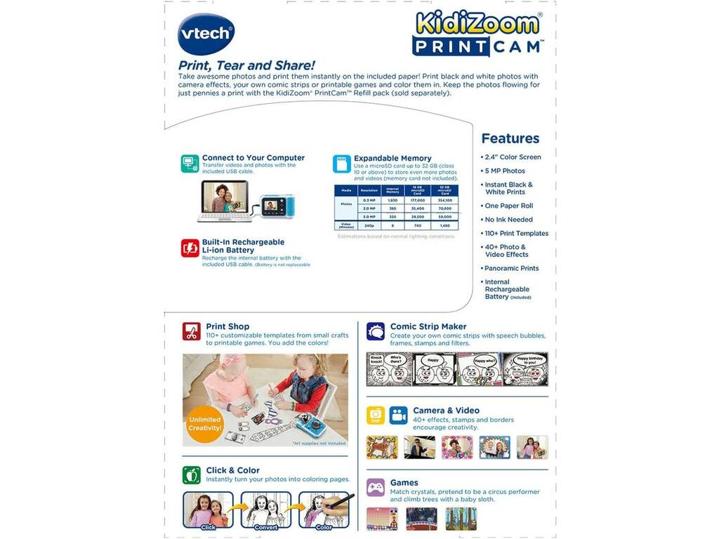 KidiZoom PrintCam Caméra Bleu Vtech 549122 