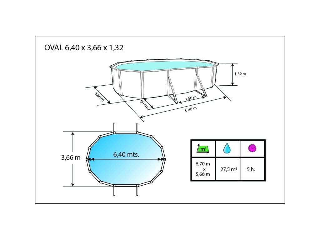 Piscine Prestigio 640 x 366 x 132 Cm Toi 2282