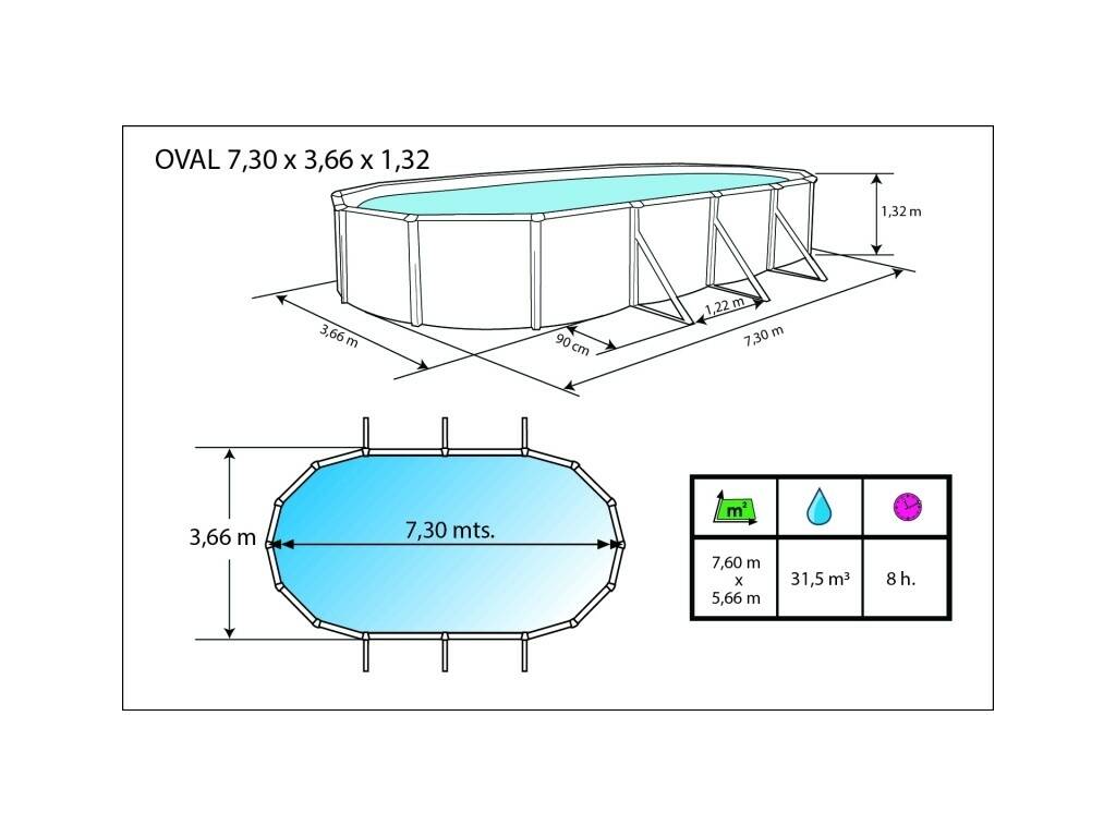 Piscina Magnum 730x366x132 Cm. Toi 1234