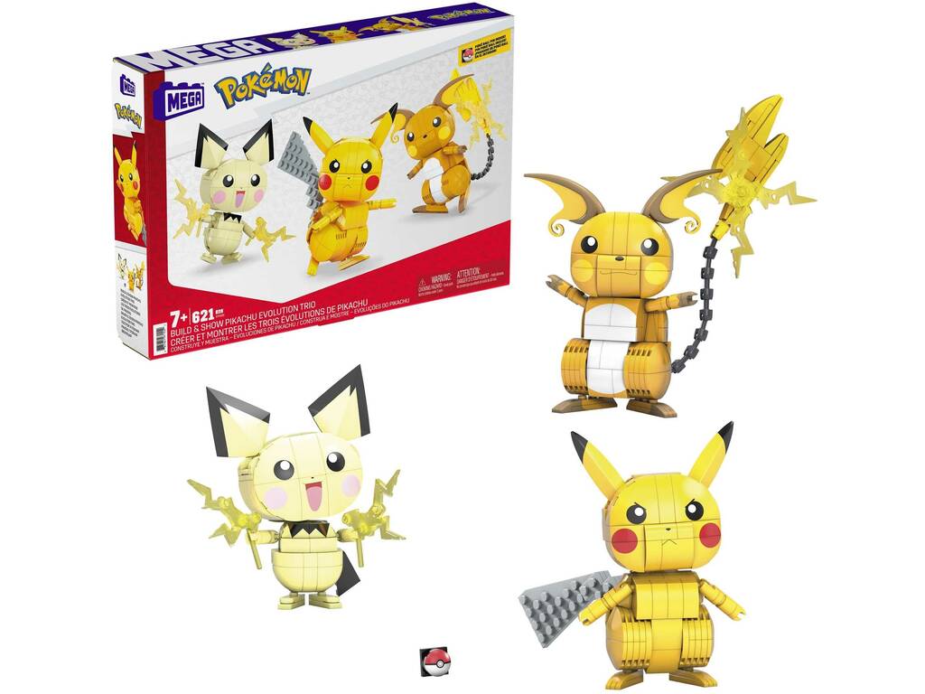 Pokémon Mega Construx Figuras Pichu, Pikachu e Raichu Mattel GYH06