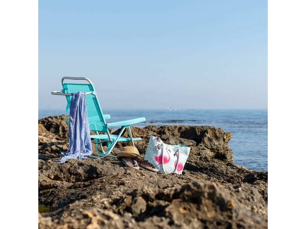 Chaise de plage pliante basse en aluminium couleur eau de mer d'Aremar 70500
