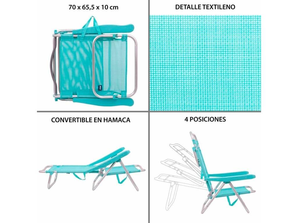 Chaise de plage pliante basse en aluminium couleur eau de mer d'Aremar 70500