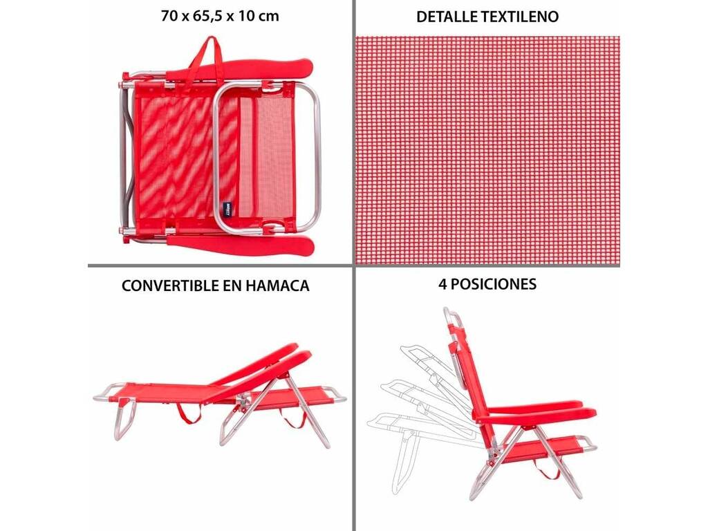 Sedia da spiaggia bassa pieghevole in alluminio colore rosso Aremar 70537