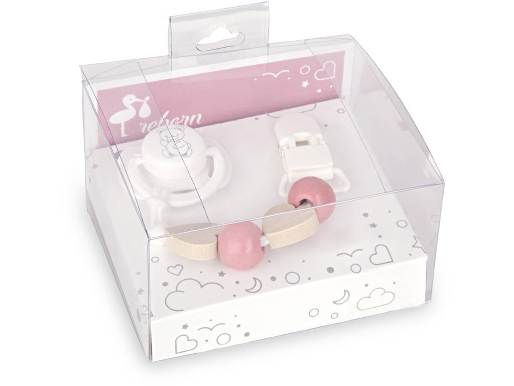 Set Ciuccio con catena Parti in legno e clip bianca Arias 6400
