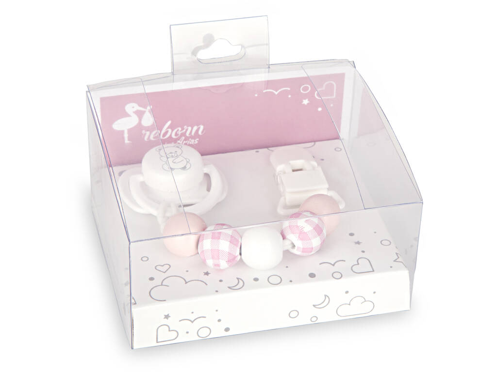 Set Ciuccio con catena Parti in legno e clip bianca Arias 6401