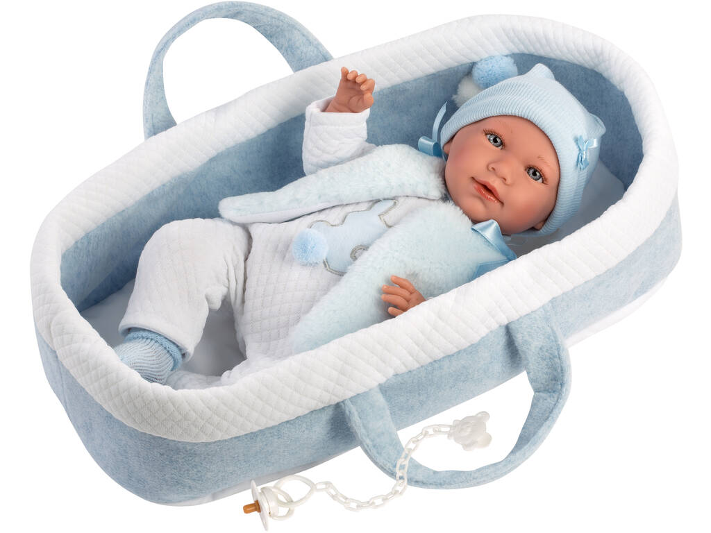 Bambola Mimo piagnucolona Culla Azzurra 40 cm. Llorens 74011