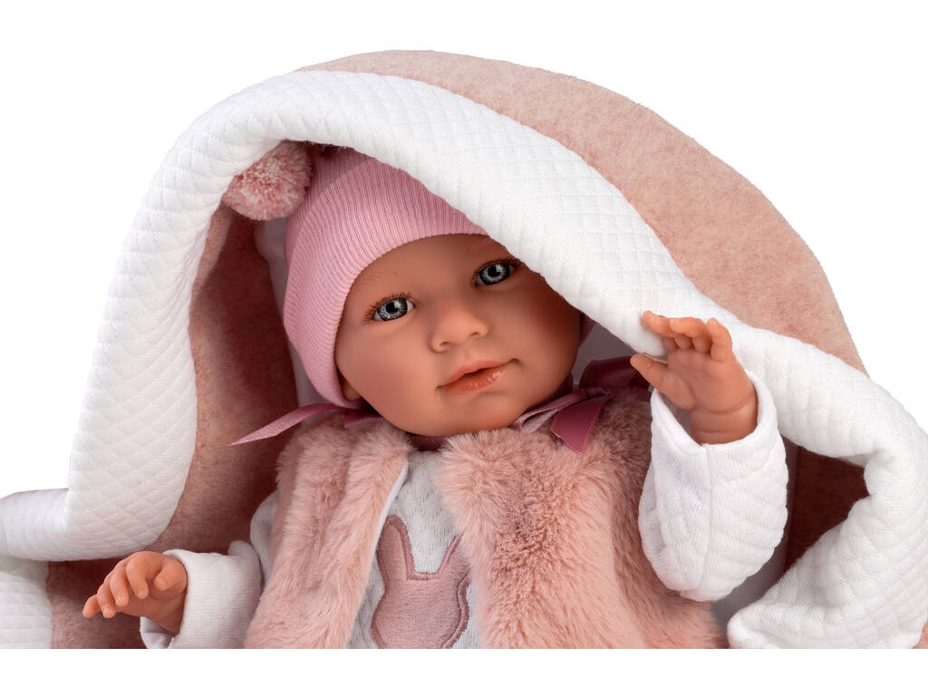 Bambola Mimi piagnucolona con Culla rosa 40 cm. Llorens 74012