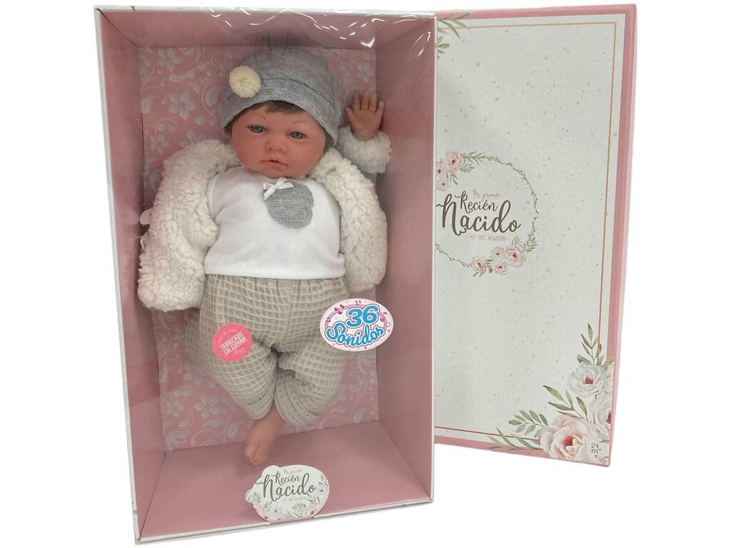 Poupée Mia 36 sons avec cheveux et veste grise 46 cm par Cucosito 4706