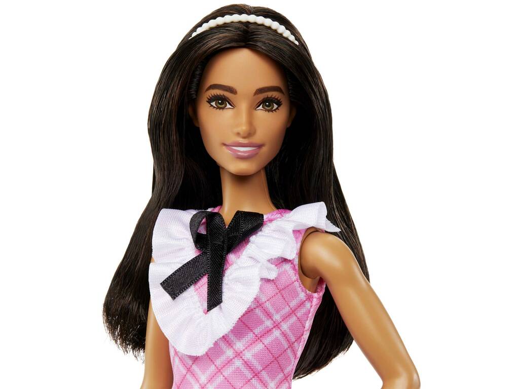 Barbie Fashionista Vestido Tartán Rosa Mattel HJT06