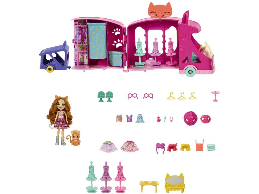 Enchantimals Camión De Moda De Gato de Mattel HPB34
