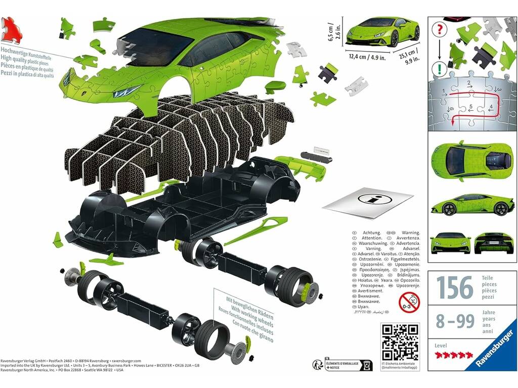 Puzzle 3D Lamborghini huracan evo verde Ravensburger 11559