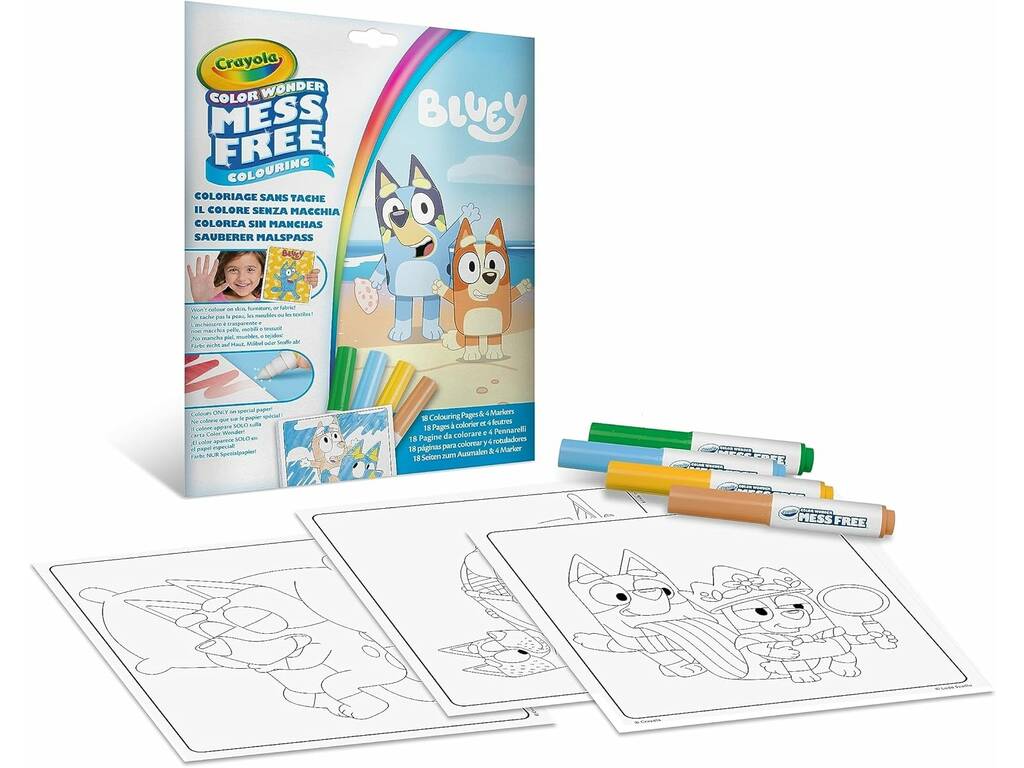 Crayola Bluey Colour Without Smudges avec pochoirs et 4 marqueurs
