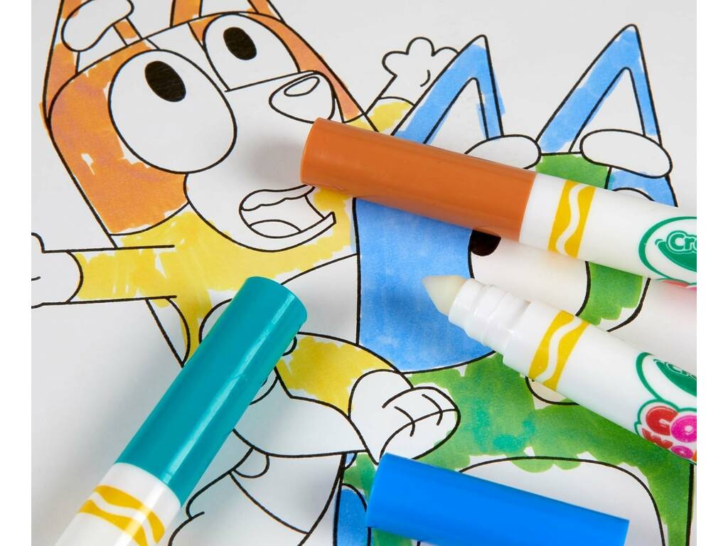 Crayola Bluey Colour Without Smudges avec pochoirs et 4 marqueurs