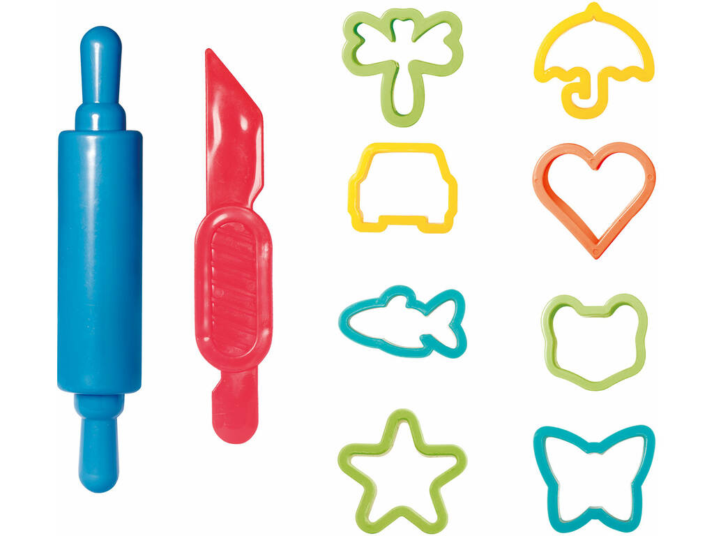 Set Herramientas Moldeo Peces 10 piezas con 5 Botes Plastilina 20 g.