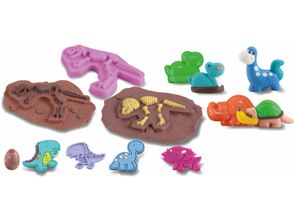 Set de pâte à modeler 29 pièces avec 4 pots de 50 g et 12 sachets de 20 g Dinosaures