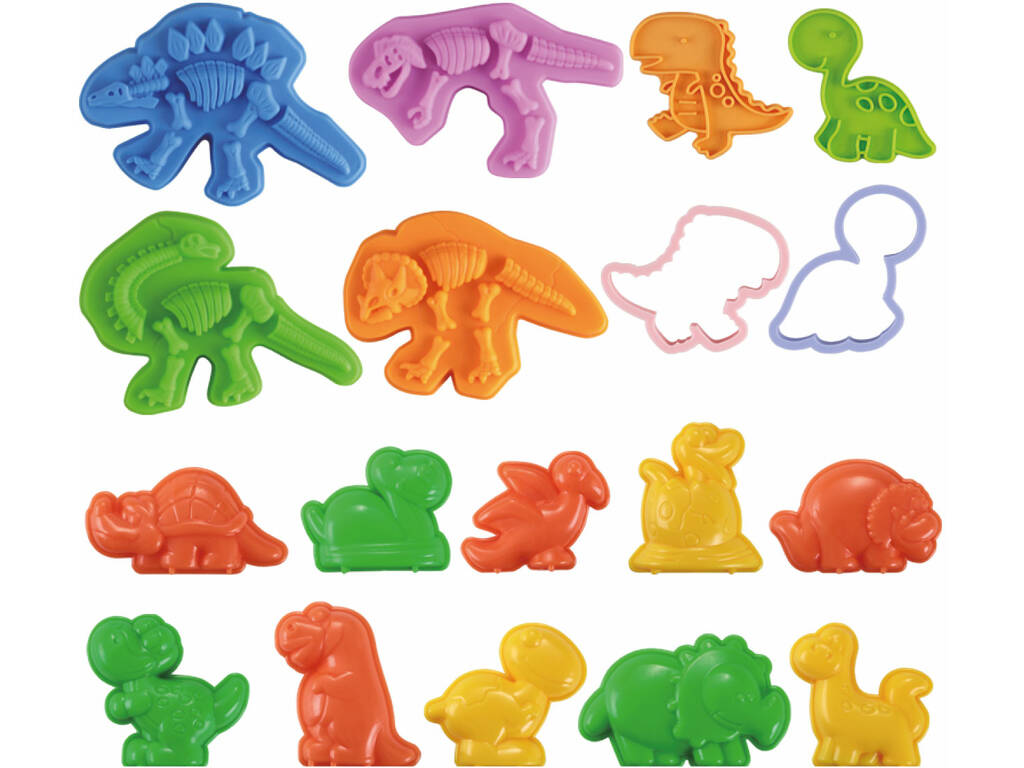 Set de pâte à modeler 29 pièces avec 4 pots de 50 g et 12 sachets de 20 g Dinosaures