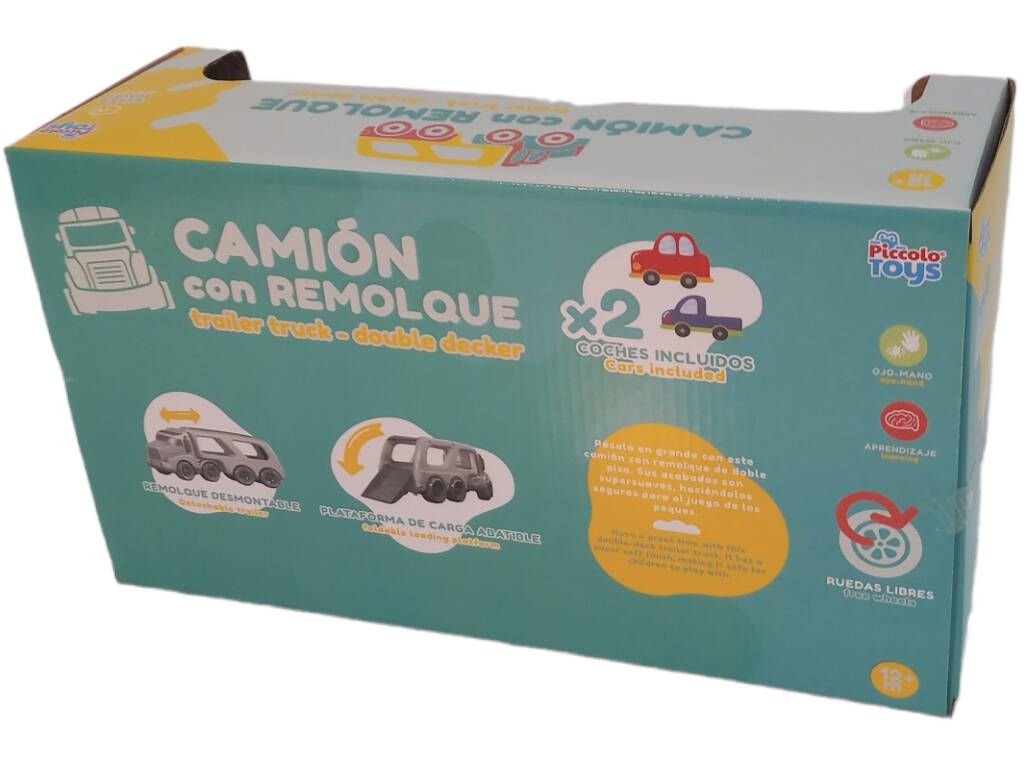 Kinder-Truck 32 cm gelb mit Anhänger mit Auto 14,5 cm und LKW 10,5 cm