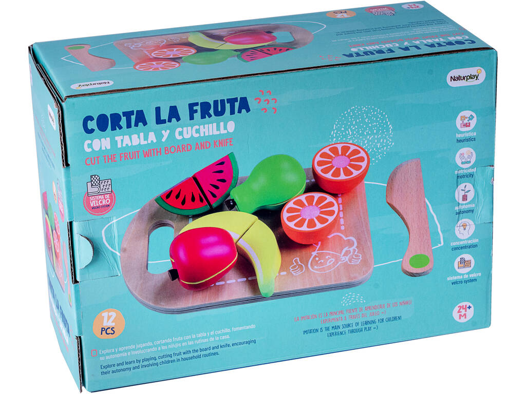 Tagliafrutta in legno con coltello e asse in legno
