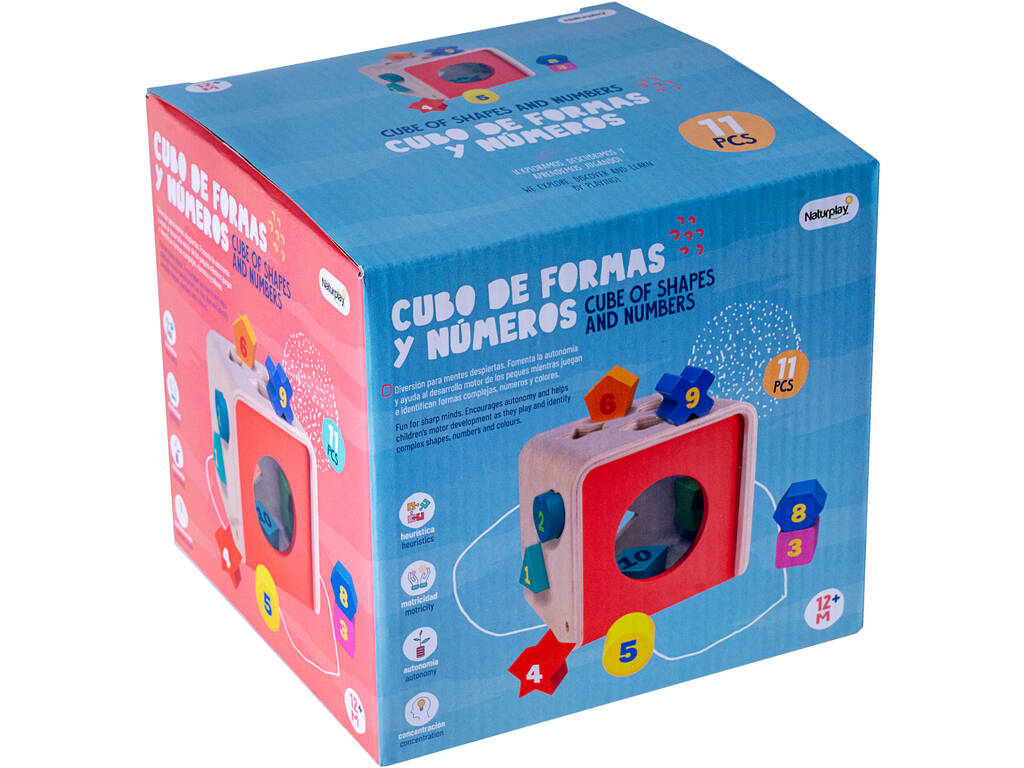 Cube de formes et de chiffres en bois