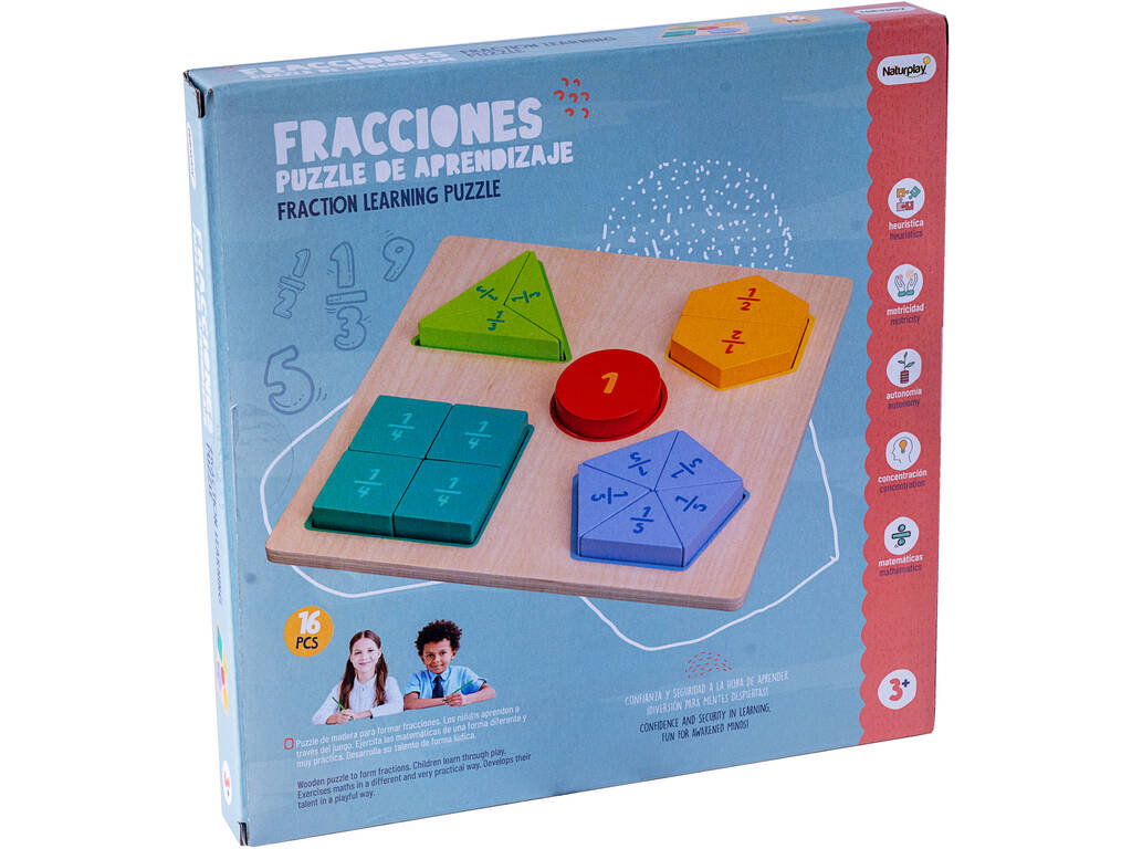 Casse-tête d'apprentissage des fractions Bois