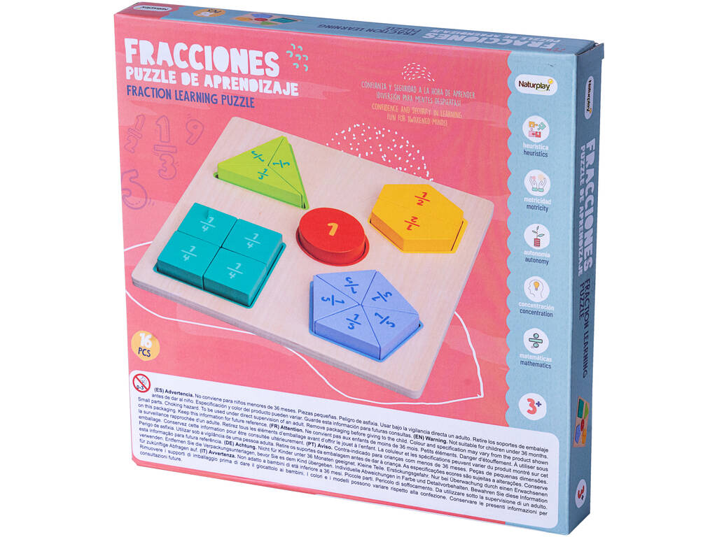 Casse-tête d'apprentissage des fractions Bois