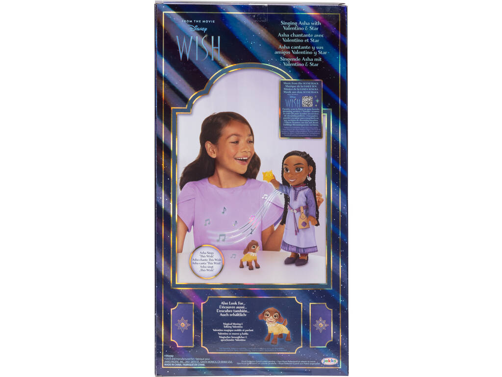 Wish Bambola Asha Cantante 35 cm. e i suoi amici Valentino e Star Jakks 229984
