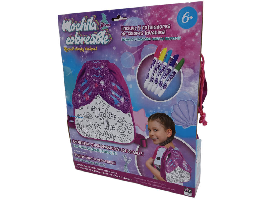 Sac à dos de coloriage pour sirènes avec 5 marqueurs lavables