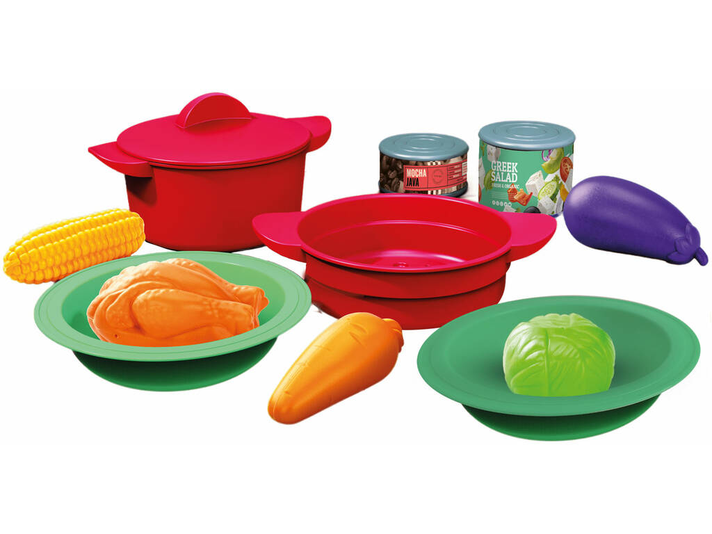 Chariot de supermarché avec accessoires alimentaires et set de cuisine 13 pièces