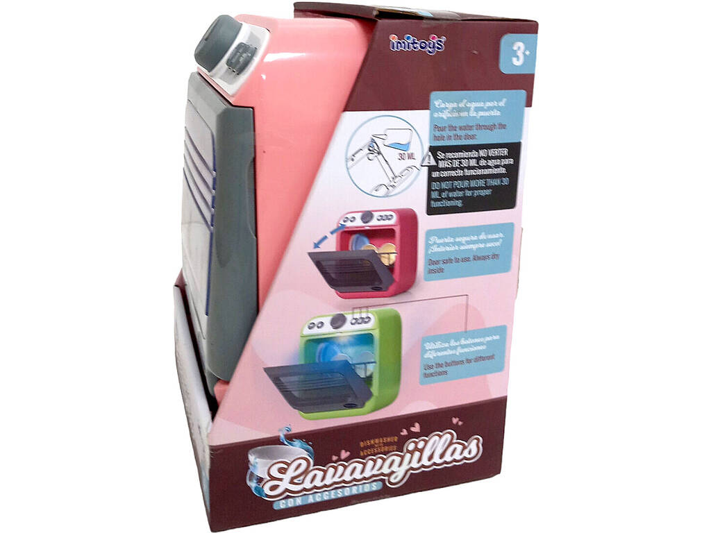Lave-vaisselle rose avec lumières, sons et accessoires