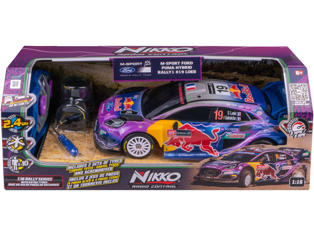 Radio Control 1:16 Rally Series Ford Puma Loeb avec roues supplémentaires Nikko 10401