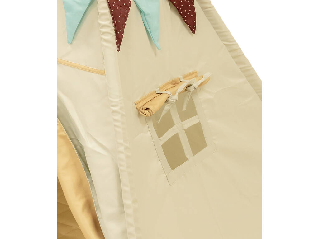 Maison Tipi bleu et gris avec tapis et coussins