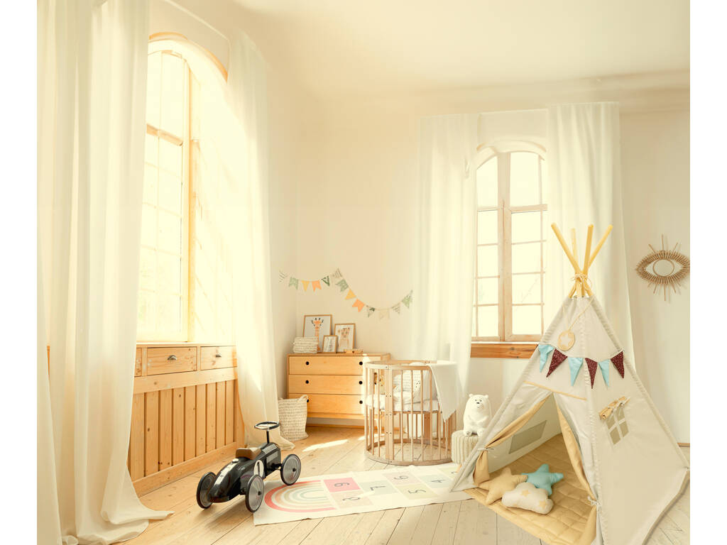 Maison Tipi bleu et gris avec tapis et coussins