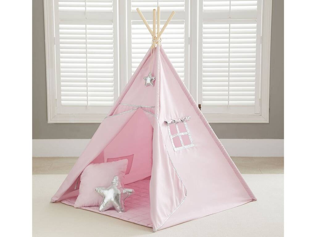 Casa Tipi rosa e argento con tappetino e cuscini
