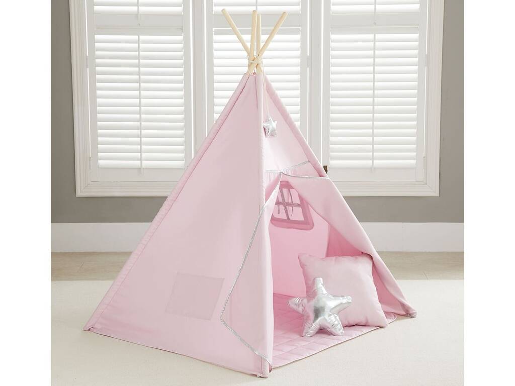 Casa Tipi rosa e argento con tappetino e cuscini