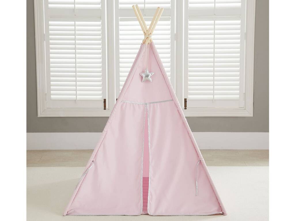 Casa Tipi rosa e argento con tappetino e cuscini
