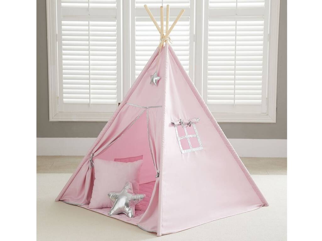 Casa Tipi rosa e argento con tappetino e cuscini