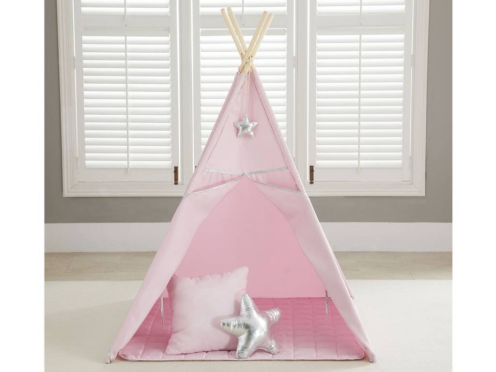 Casa Tipi rosa e argento con tappetino e cuscini