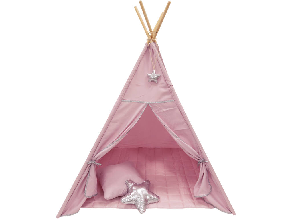 Casa Tipi rosa e argento con tappetino e cuscini