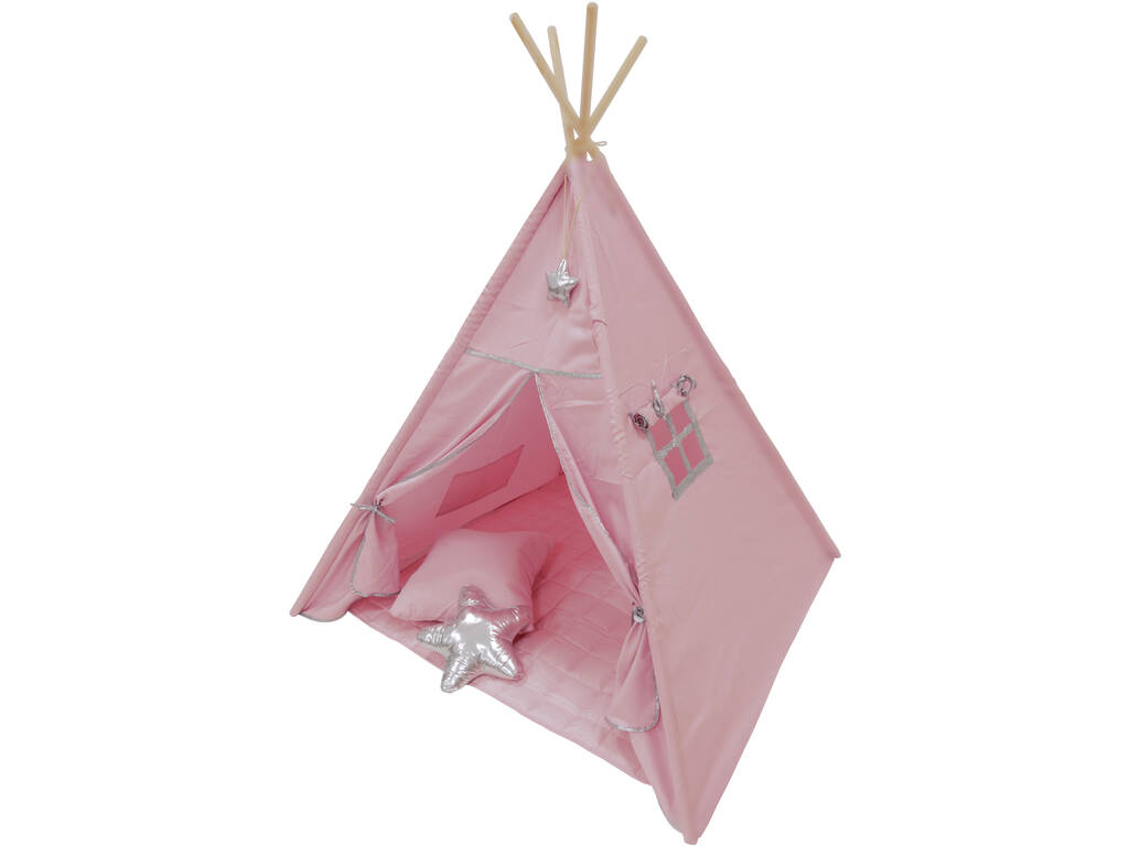 Casa Tipi rosa e argento con tappetino e cuscini
