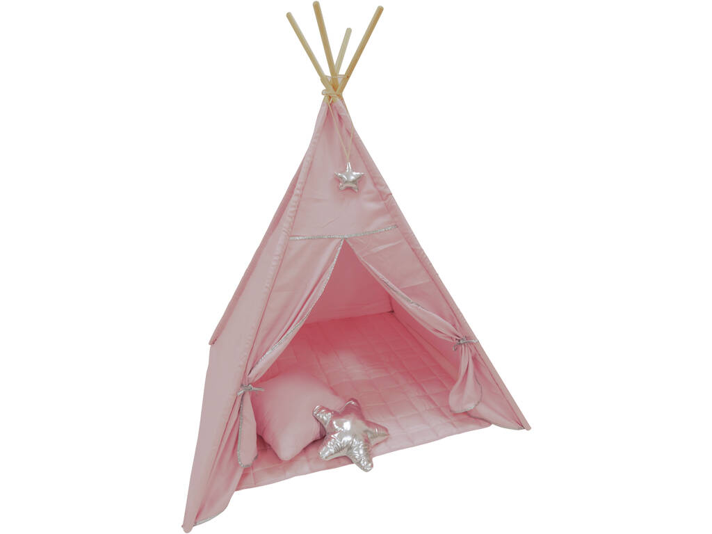 Casa Tipi rosa e argento con tappetino e cuscini