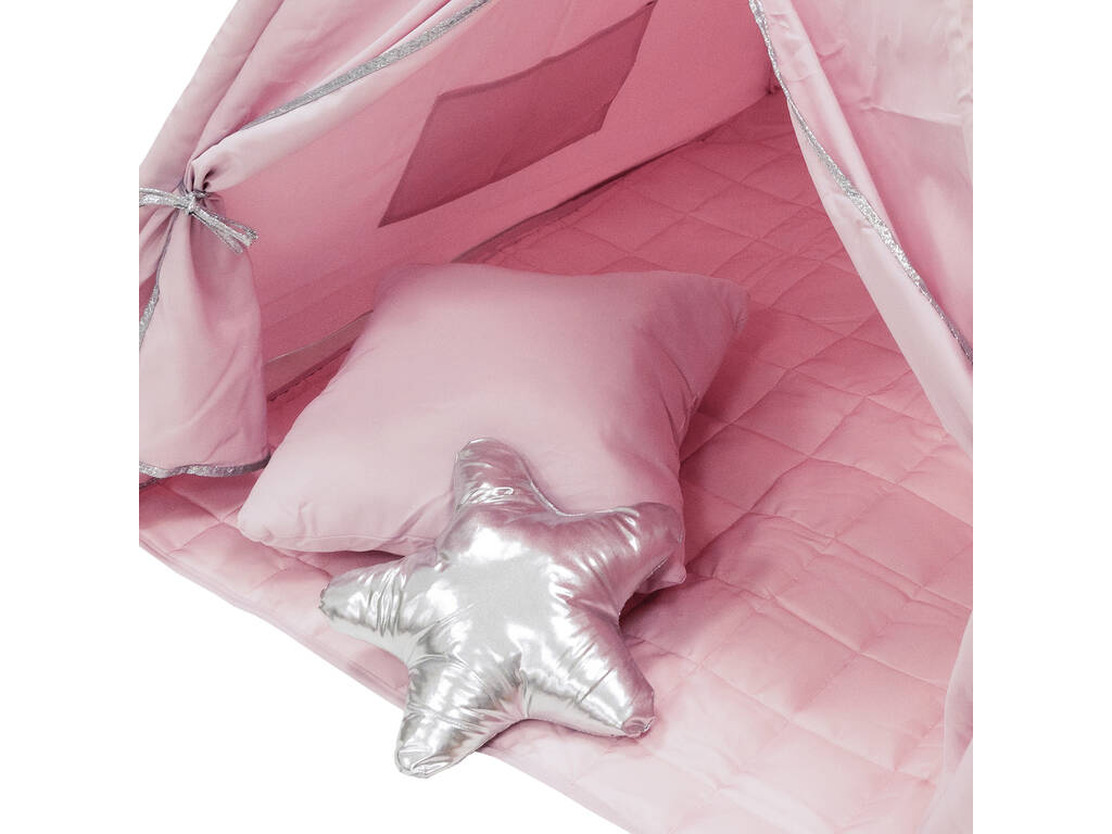 Casa Tipi rosa e argento con tappetino e cuscini