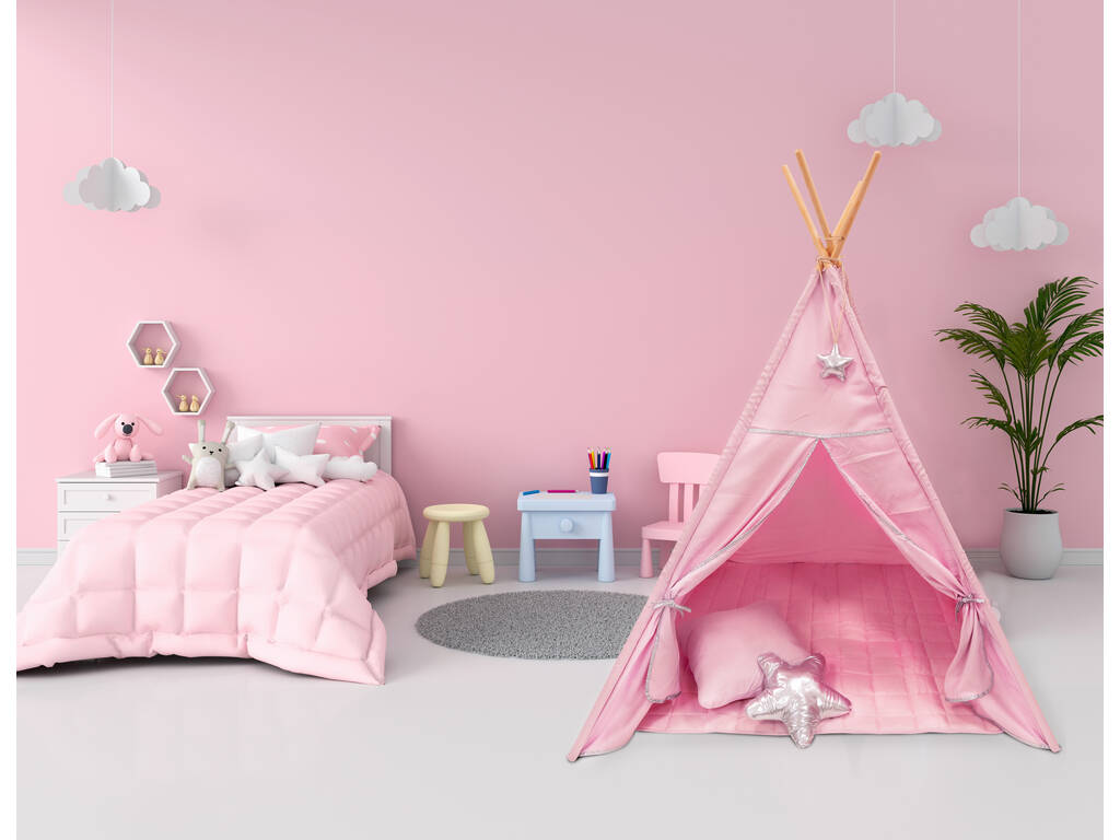 Casa Tipi rosa e argento con tappetino e cuscini