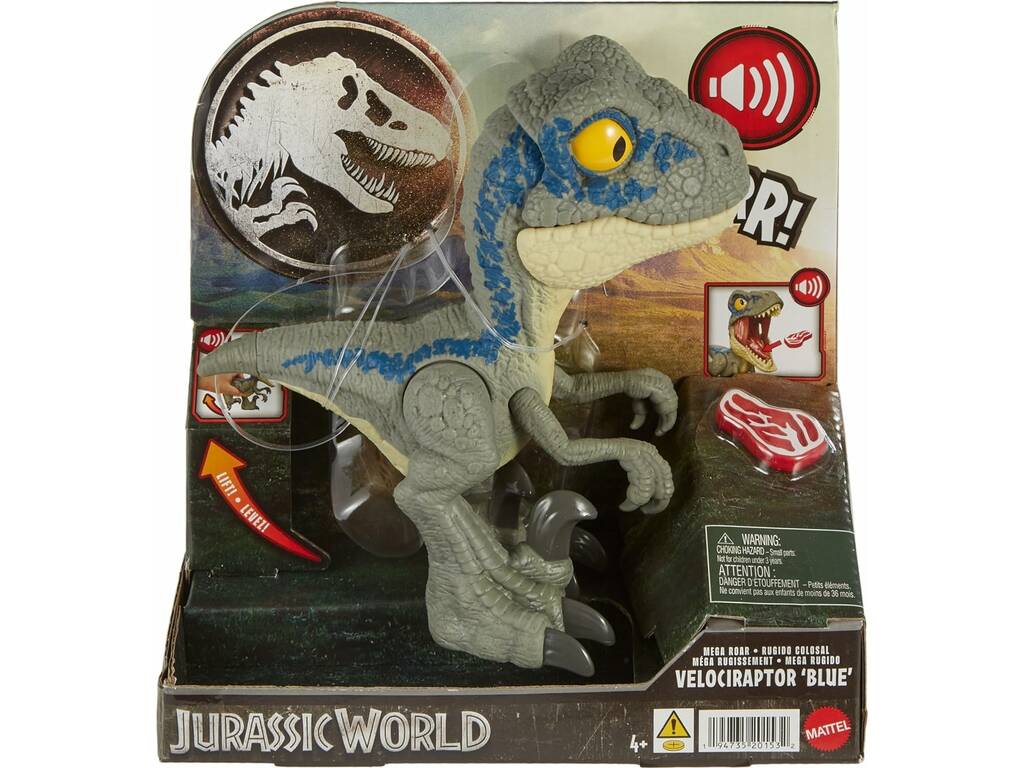 Jurassic World Mega Ruggito Velociraptor Blu Mattel HVB44
